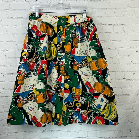 J. Crew Dresses & Skirts - J.Crew Postcards From Spain Print Midi Skirt Size: 12 Attached Tie Waist Pockets